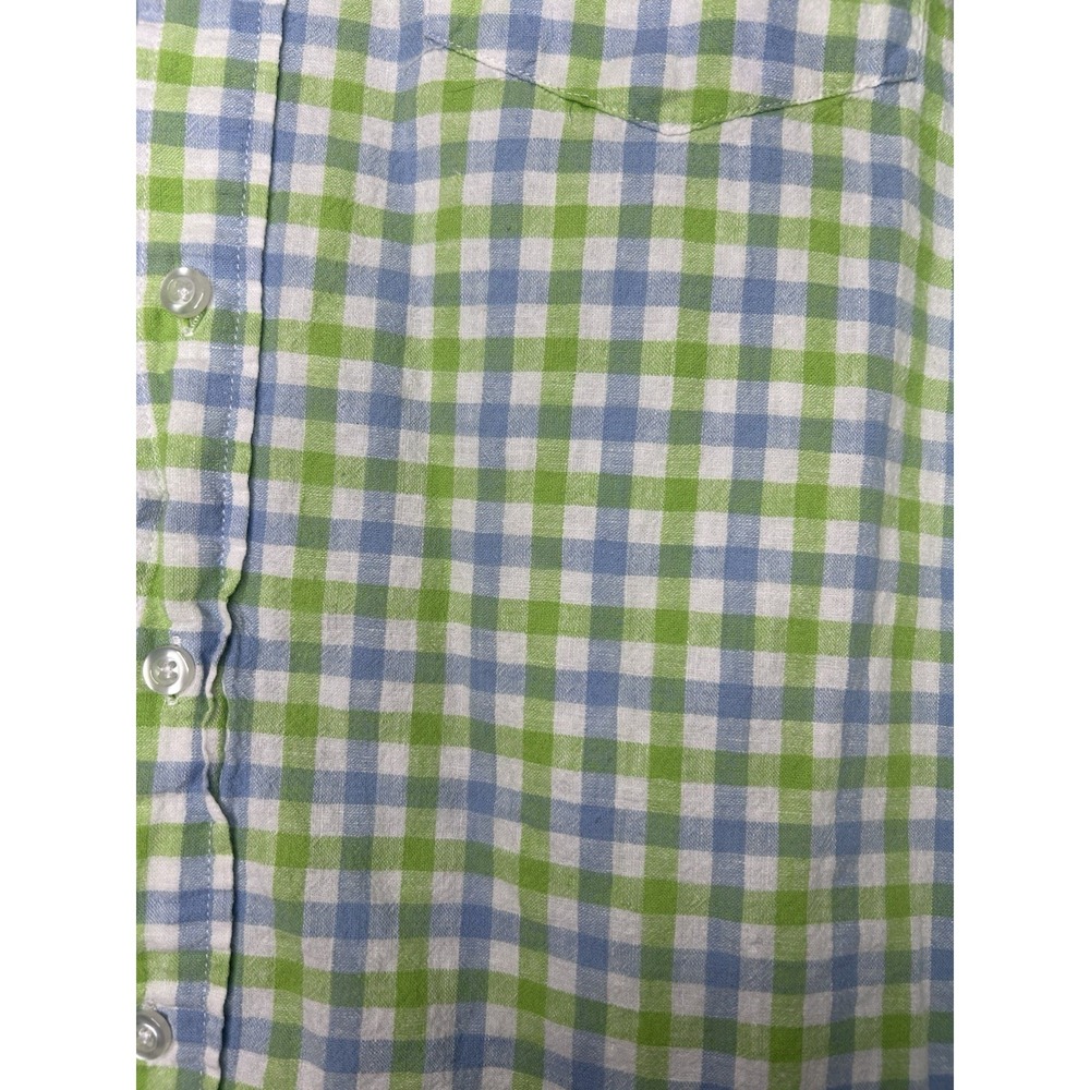 Island Republic Linen Cotton Button Up Mens Med Checkered Short Sleeve Casual - Picture 3 of 6